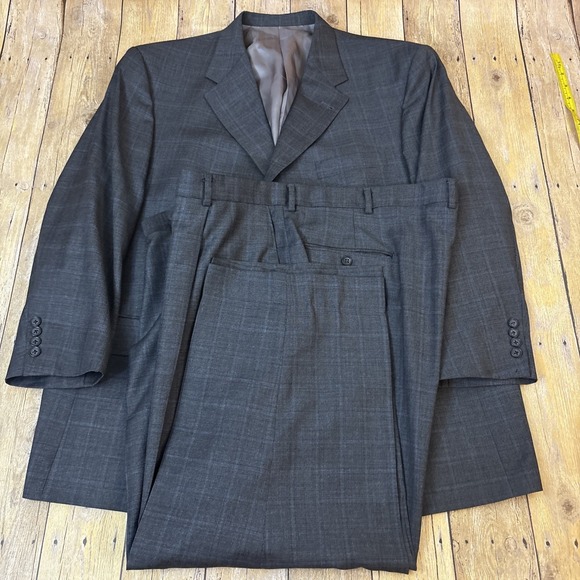 Hart Schaffner Marx Suit Gold Trumpeter Glen Plaid 46S 42W 22I